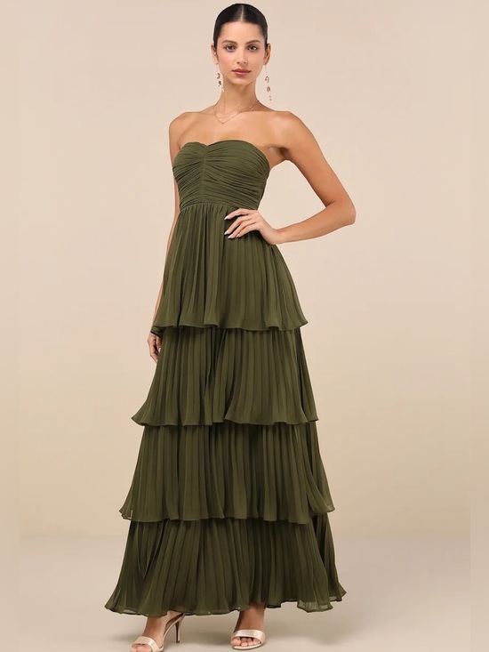 Lulus Dresses & Skirts - NWT Olive Green Strapless Tiered Maxi Dress